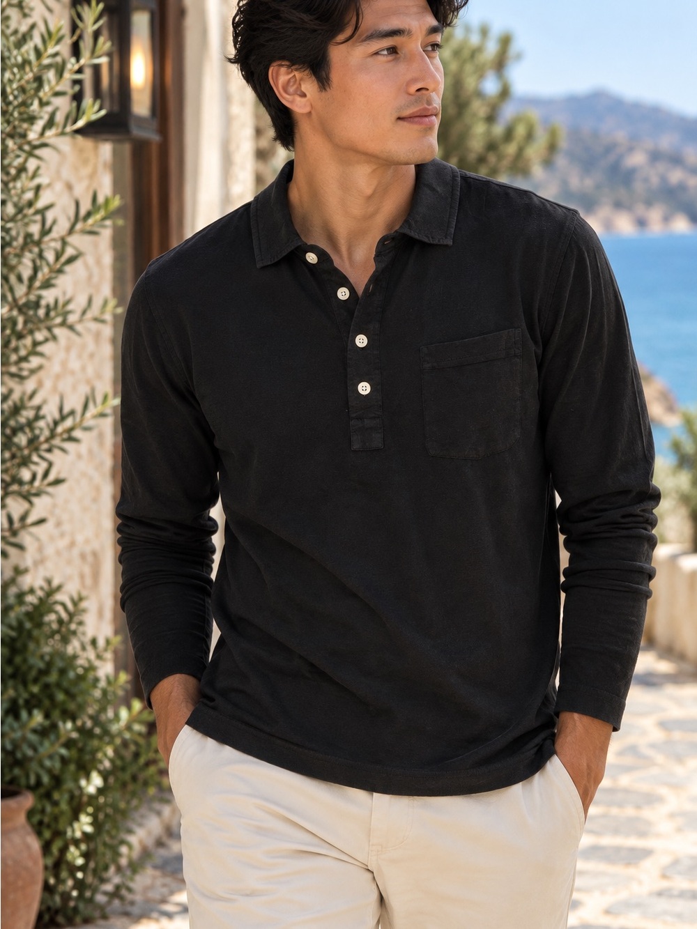 Billy Reid Pensacola Polo Men’s Small Black Long Sleeve Shirt NWT $128